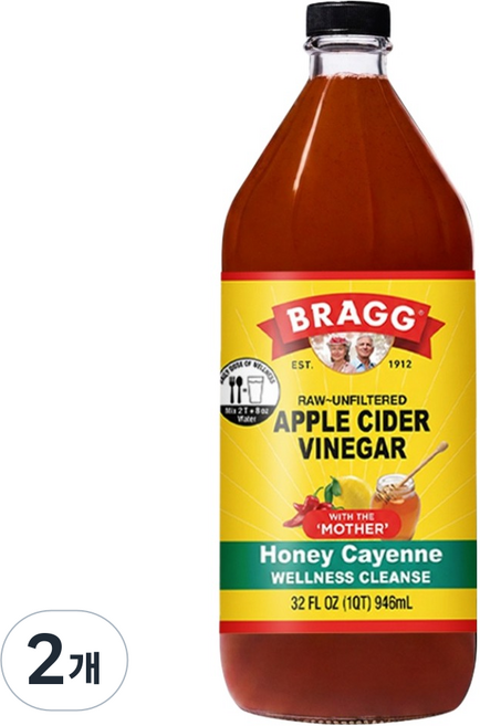 BRAGG 蘋果醋 蜂蜜卡宴辣椒, 2個, 946ml