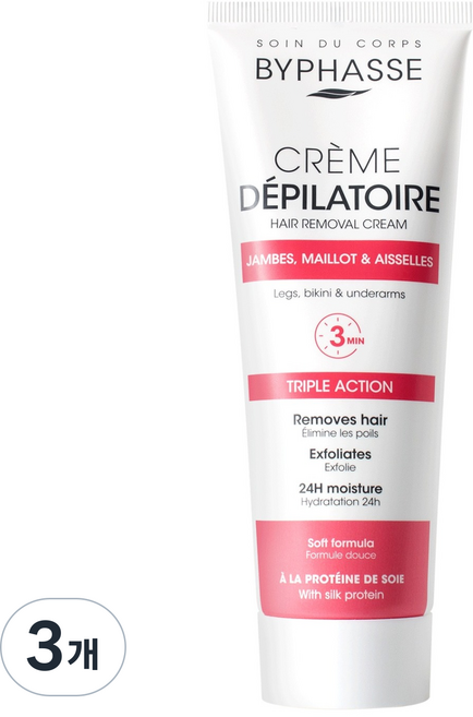 바이빠세 제모 크림 실크프로틴, 3개, 125ml