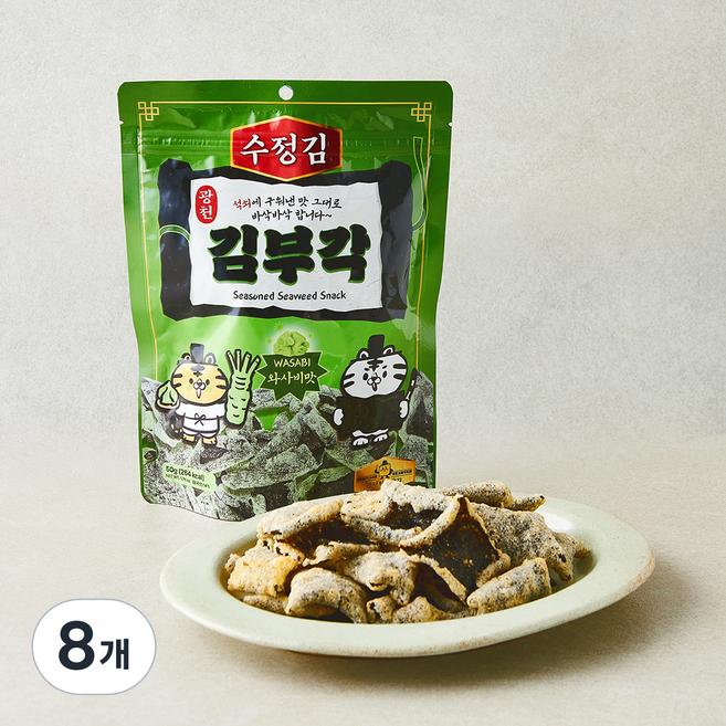수정김 석쇠에 구워낸 맛 그대로 광천 김부각 와사비맛, 8개, 50g