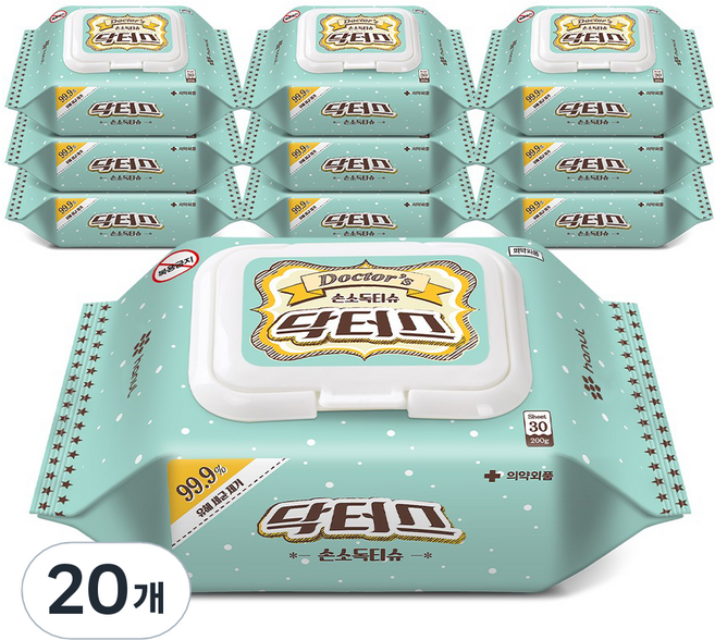 hanul 닥터스 손소독티슈 캡형, 30개입, 20개