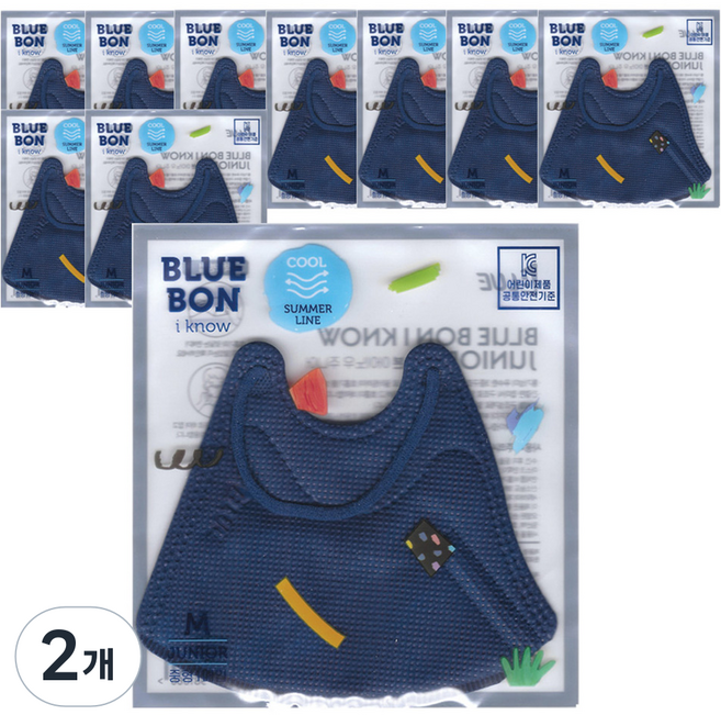 블루본 아이노우 썸머라인 컬러마스크 중형 주니어용, 네이비, 2개, 10개입