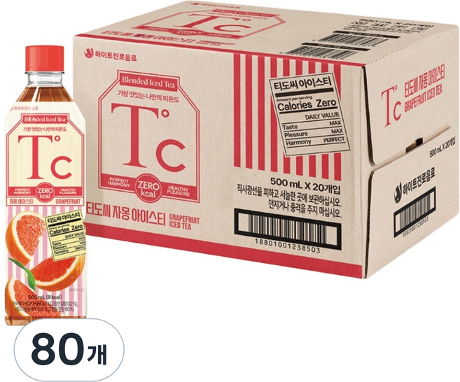 하이트진로 티도씨 자몽 아이스티, 80개, 500ml