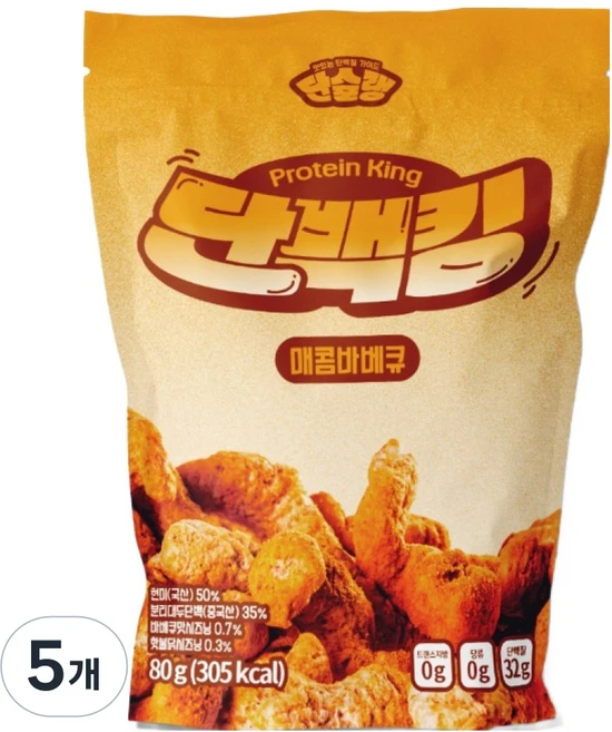 단슐랭 단백킹 매콤바베큐 단백질 스낵, 80g, 5개 - 쿠팡