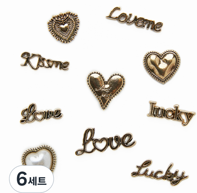 메이브라운 빈티지 믹스스톤 네일파츠 하트레터링 10p, 6세트, 혼합색상