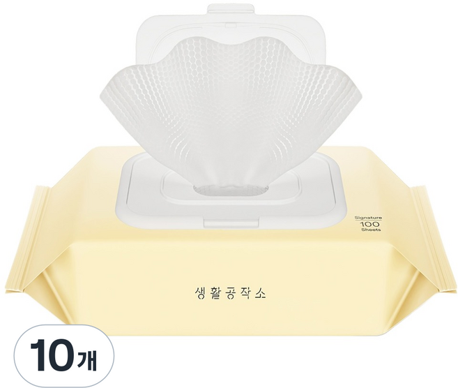생활공작소 시그니처 물티슈 캡형, 10개, 100개입, 60g