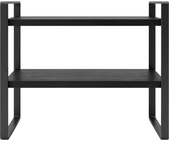 앞날창창 인테리어 책상위 수납 정리 선반, 블랙, 2단