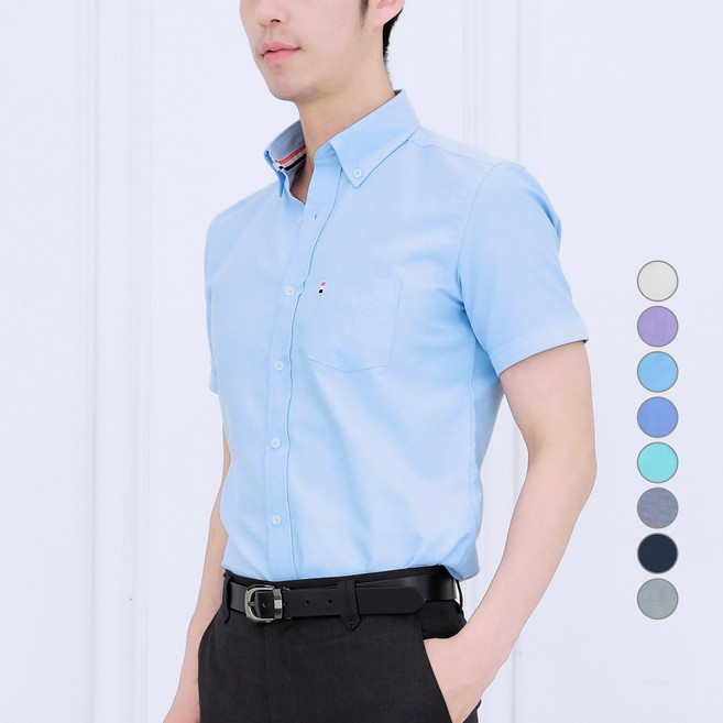 lxt 短袖修身牛津布領尖釘扣襯衫 d627