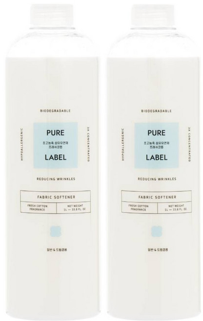 퓨어라벨 초고농축 섬유유연제 프레쉬코튼, 2개, 1L