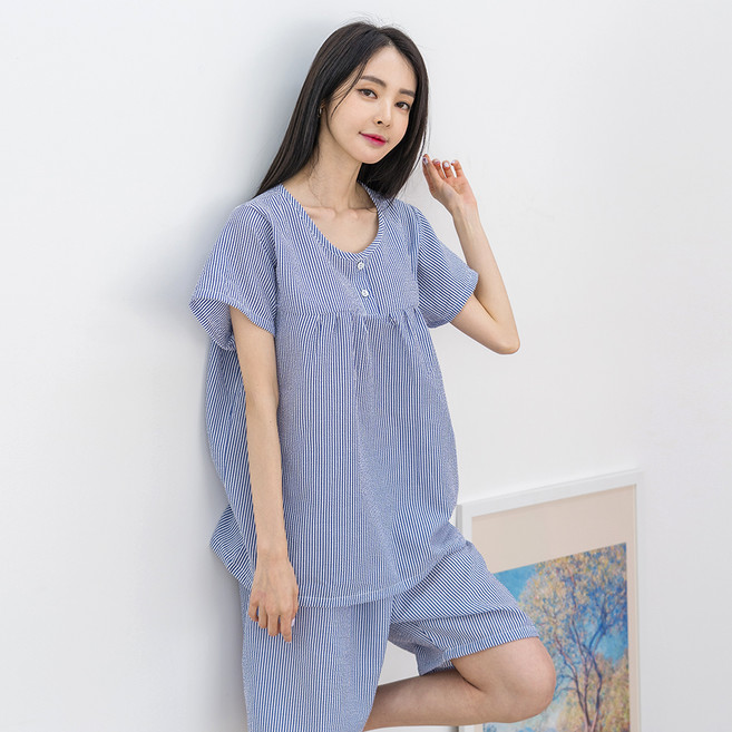 에이원 여성용 냉감 쿨 엠보 반팔 잠옷 상하의 세트