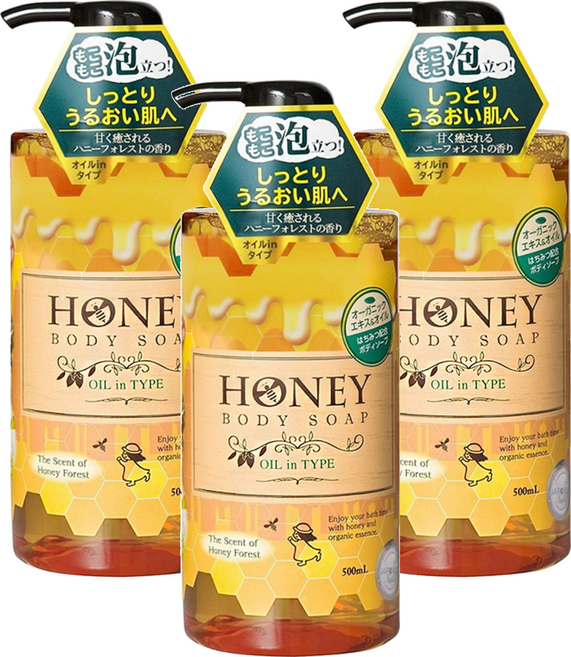 第一石鹼蜂蜜保濕沐浴乳 細緻泡沫 天然蜂蜜植萃 淡淡香氛, 500ml, 3瓶