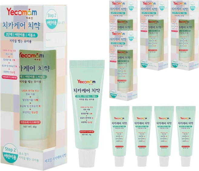 예꼬맘 어린이 치약 2단계 60g + 소형치약 15g, 5세트 - 쿠팡