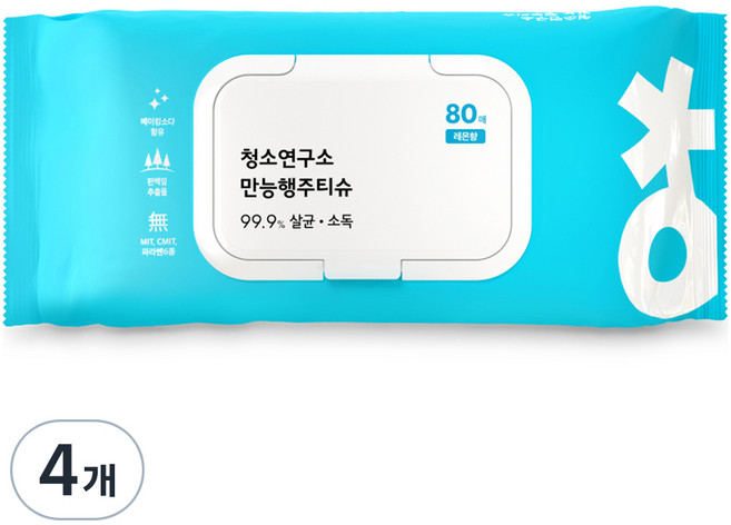 청소연구소 살균소독 만능 행주 티슈, 80개, 4개