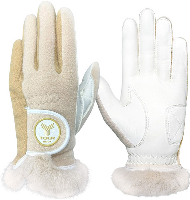 TourGolf 女性用羊皮Ultra Heat冬季高爾夫手套 雙手用 TGW-13, 1個, 象牙米色