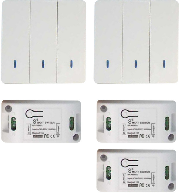 Neon 台灣霓虹 三開雙切隨意貼免佈線電源開關 ZPS13, 1組