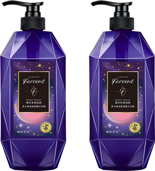 farcent 花仙子 香水精油胺基酸沐浴露 望幽晚安 薰衣草精油調, 780g, 2瓶