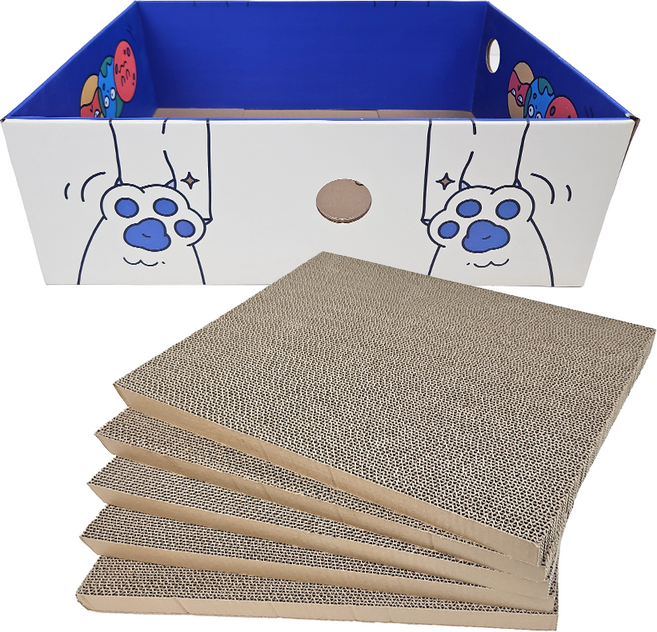 펫츠몬 고양이 B골 스크래쳐 뚱냥박스 + 리필 5p 세트, 아이보리, 1세트