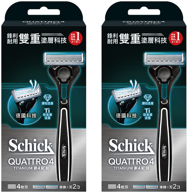 Schick 舒適牌 創4紀鈦型男刮鬍刀架, 1組, 2組
