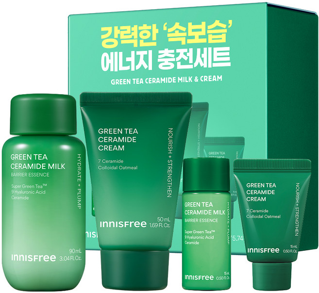 INNISFREE 綠茶神經醯胺牛奶霜4件組, 1套