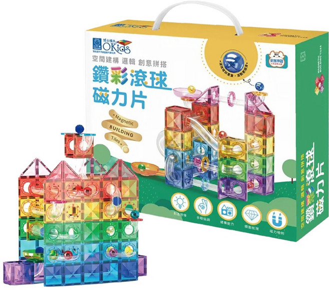 OKids 博士積木 鑽彩滾球磁力片 115p 3歲以上, 鑽彩, 1盒