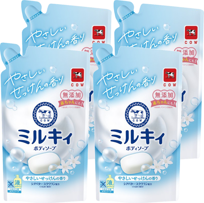 Milky Bodysoap 台灣公司貨 牛乳精華沐浴乳 補充包 清新皂香, 360ml, 4包