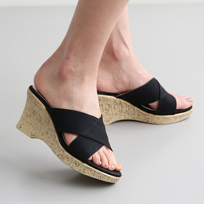 단골언니 여성용 볼륨 엑스스트랩 웨지 뮬 슬리퍼