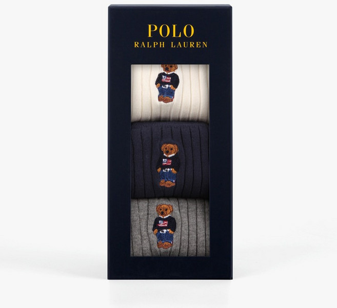 POLO RALPHLAUREN 男士小熊刺繡經典羅紋3雙禮盒組