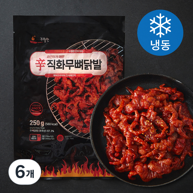 수월한 직화 무뼈닭발 (냉동), 250g, 6개