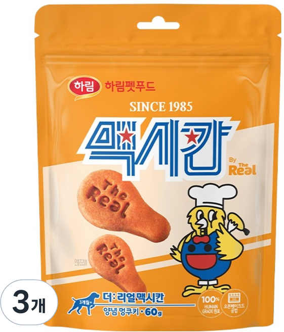 하림펫푸드 강아지 더리얼 맥시칸 양념 멍쿠키, 닭가슴살, 60g, 3개