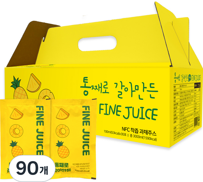 통째로 갈아만든 파인주스 일반파우치, 90개, 100ml