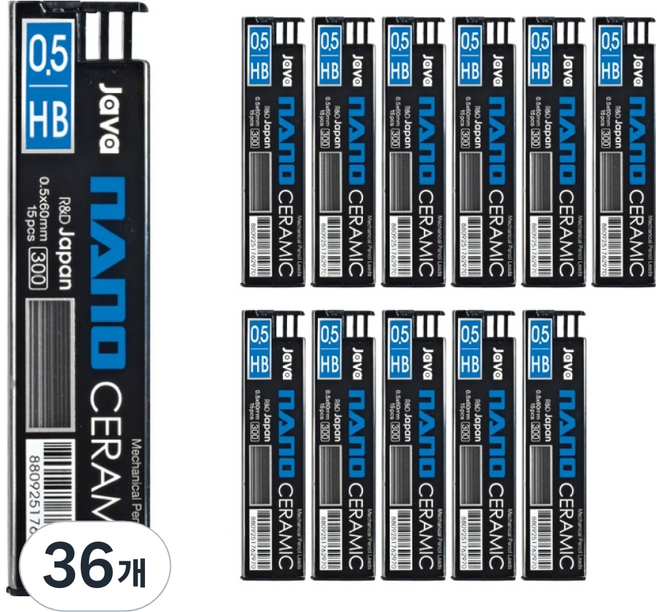 자바펜 나노세라믹 300 샤프심 HB, 36개, 0.5mm