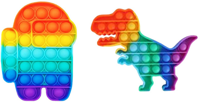루아르모 푸쉬팝 팝잇 레인보우 버블 뽁뽁이 장난감 피젯토이 보드게임 촉감발달 완구 2p, 어몽어스 + 공룡, 1세트