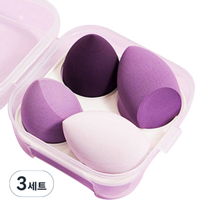 에이러블 B1754 메이크업 쿠션 퍼프 4종 + 케이스, 3세트, 퍼플