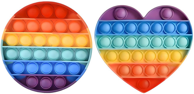 루아르모 푸쉬팝 팝잇 레인보우 버블 뽁뽁이 장난감 피젯토이 보드게임 촉감발달 완구 2p, 하트 + 원형, 1세트
