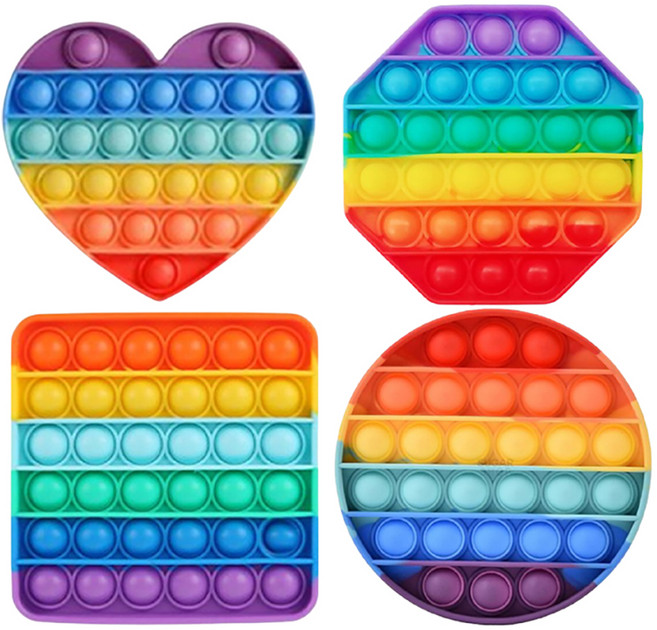 루아르모 푸쉬팝 팝잇 레인보우 버블 뽁뽁이 장난감 피젯토이 보드게임 촉감발달 완구 4p, 하트 + 원형 + 사각 + 팔각, 1세트