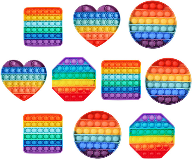 루아르모 푸쉬팝 팝잇 레인보우 버블 뽁뽁이 장난감 피젯토이 보드게임 촉감발달 완구 10p, 색상모양랜덤, 1세트