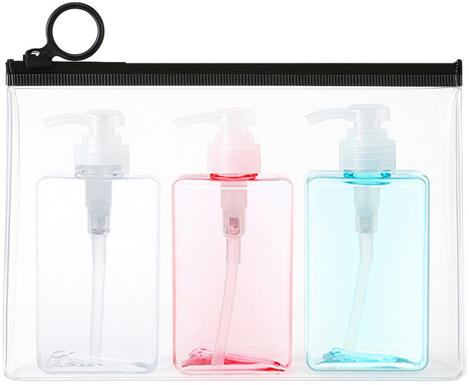 놀자리빙 무지 샴푸통 화장품용기 공병 150ml x 3종 + 지퍼백, 공병(투명 밝은색), 1세트