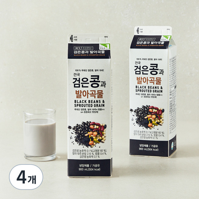 건국유업 검은콩과 발아곡물 우유, 900ml, 4개