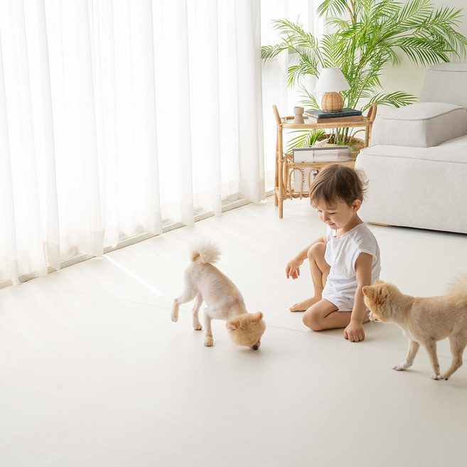 RIPOSO home 寵物雙面PVC可折疊滾動地墊, 1個, 象牙白 + 灰色