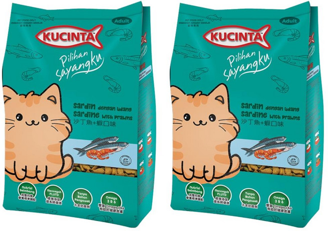 KUCINTA 科西塔 成貓用 乾糧, 沙丁魚 + 蝦口味, 1kg, 2袋