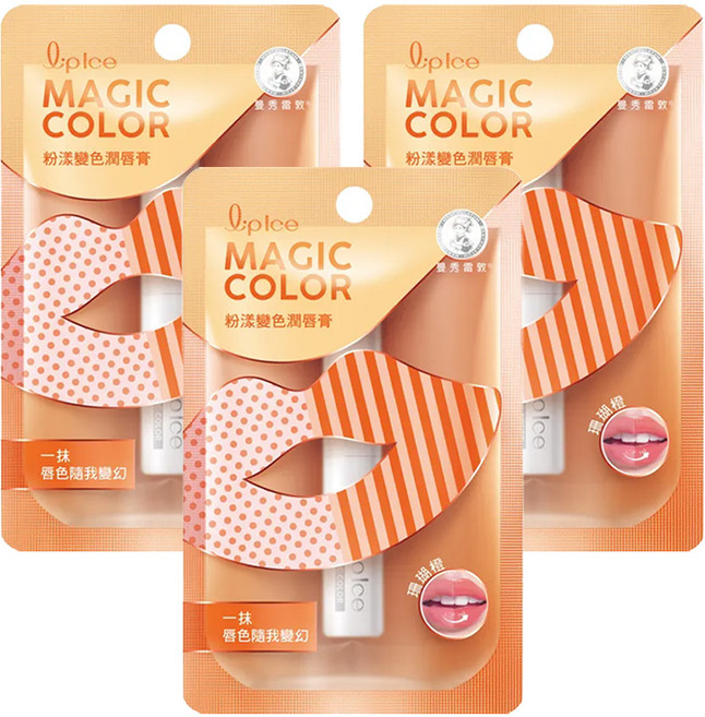 MENTHOLATUM 曼秀雷敦 粉漾變色潤唇膏 滋養保濕 淡化唇紋, 珊瑚橙, 2g, 3支