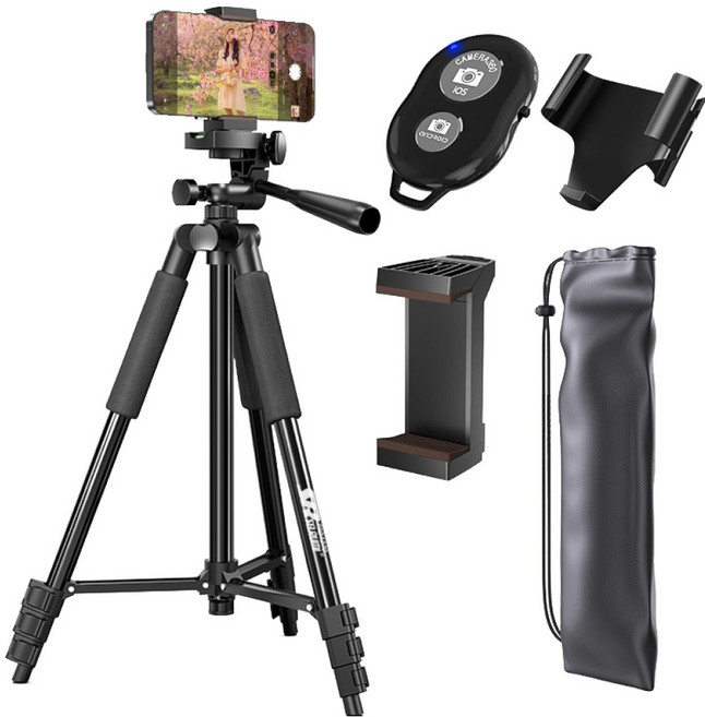 셀루미 최대 127cm 초경량 5단 스마트폰 삼각대 풀세트, 블랙, 1세트, SEL-TRD1270A