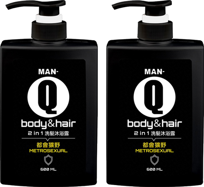 MAN-Q 2in1都會獷野洗髮沐浴露, 600ml, 2瓶
