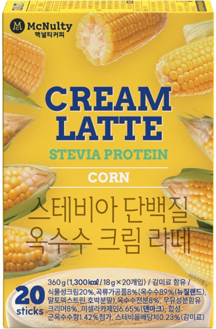 맥널티커피 스테비아 단백질 옥수수 크림 라떼, 1개, 20개입, 18g - 쿠팡