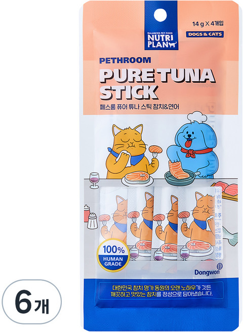 페스룸 고양이 퓨어 튜나 스틱 4p, 혼합맛(참치/연어), 56g, 6개