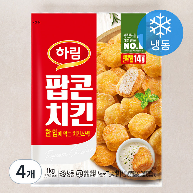 하림 팝콘치킨 (냉동), 1kg, 4개