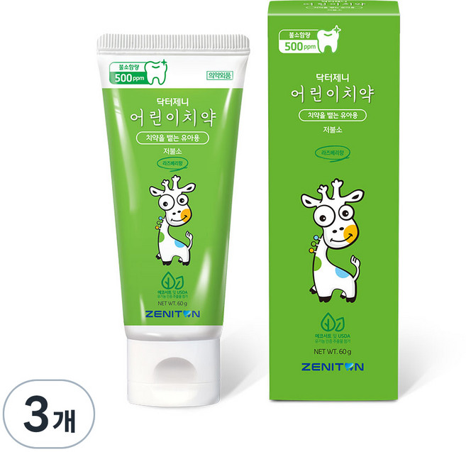 제니튼 닥터제니 저불소 어린이 치약, 60g, 3개