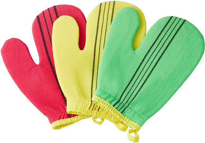 코멧 홈 엄지 목욕 때밀이 장갑 3종 세트, 그린, 엘로우, 레드, 1세트