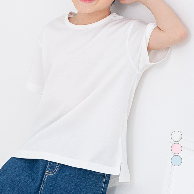 롤리트리 아동 루즈핏 솔리드 언발 옆트임 티셔츠