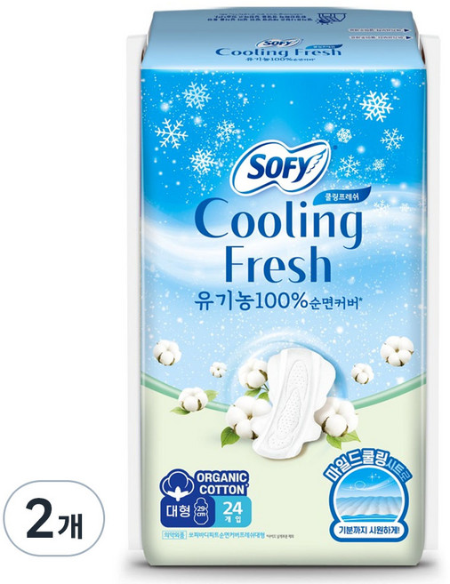 쏘피 쿨링프레쉬 생리대 날개형, 2개, 24개입, 대형