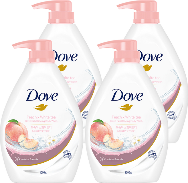 Dove 多芬 桃悅水透滋養柔膚沐浴露, 1kg, 4瓶